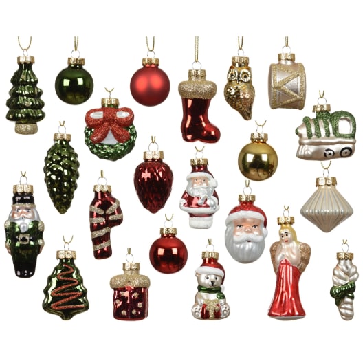 Calendario de Adviento con 24 adornos de cristal multicolor y dorado