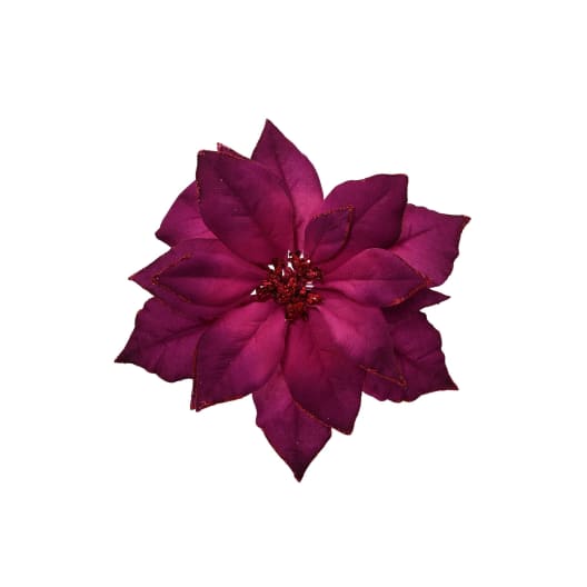 Flor de Pascua artificial rosa oscuro con purpurina y pinza Ø24 cm