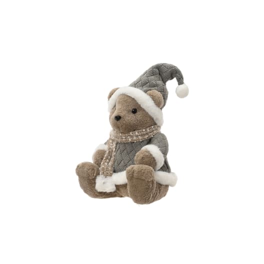 Oso de peluche de Navidad sentado con jersey gris 40 cm