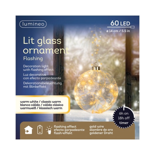 Bola micro LED dorada blanco cálido Ø14 cm (60 luces)