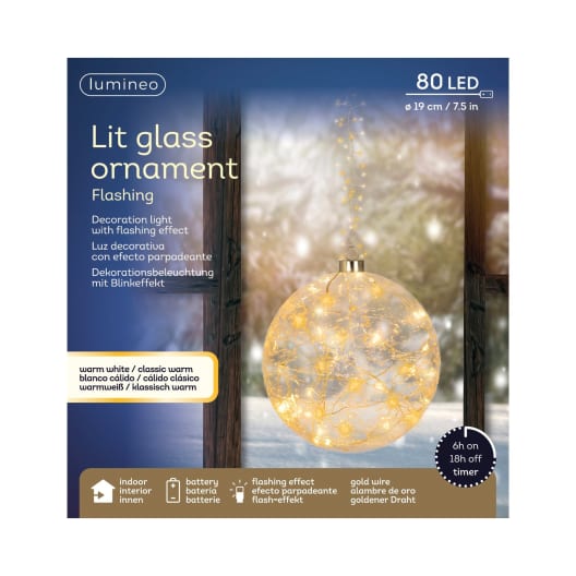 Bola micro LED dorada blanco cálido Ø19 cm (80 luces)