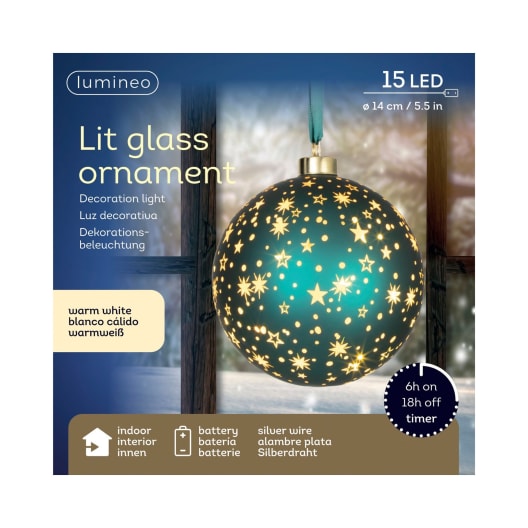 Bola micro LED verde blanco cálido Ø14 cm (15 luces)
