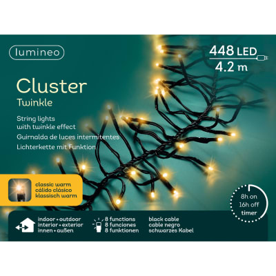 Luces de Navidad Cluster 448 LED Cálido Clásico y Cable Negro - 3 m