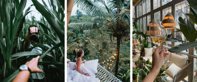 Viajeros junto a plantas