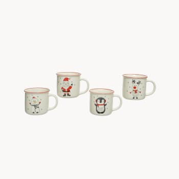 Taza Decorativa de Porcelana para Navidad blanco con reborde rojo