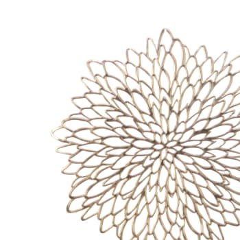 Mantel individual en forma de flor champán con brillo Ø38 cm