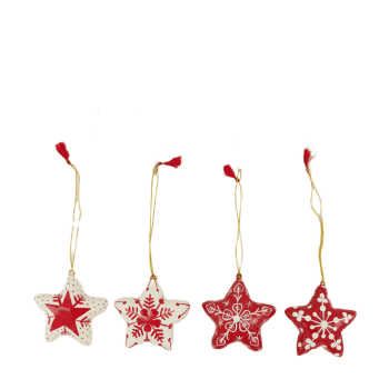 Adorno Colgante Estrella en Papel Maché blanca y roja