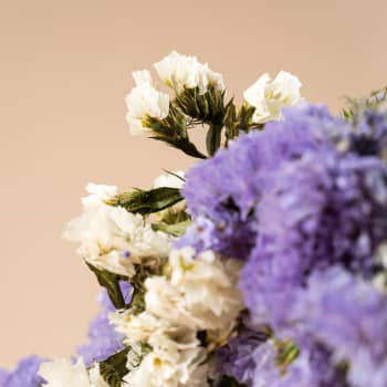 Corona Preservada de Statice Lila y Blanco y Limonium morado