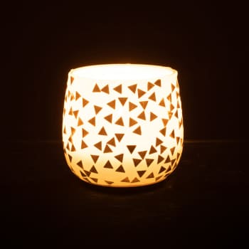 Portavelas mosaico triángulo blanco/oro 11 cm