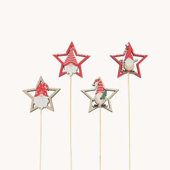Pick Estrella con Gnomo de Madera Surtido (4 Unidades)