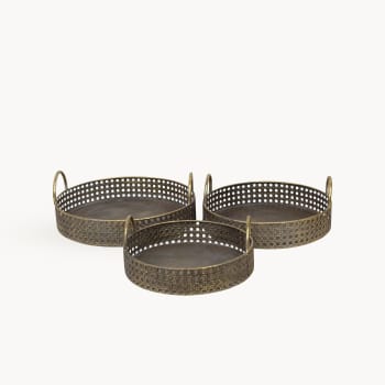 Bandeja Redonda Dorada y Negra de Metal 34x12 cm