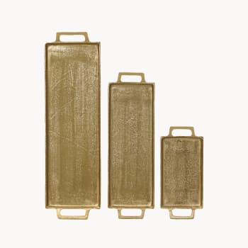 Bandeja decorativa de aluminio dorado 14×43 cm (serie de 3)