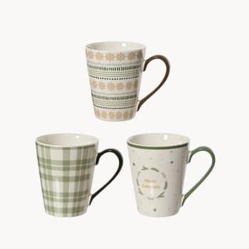 Mug de Navidad Surtido (3 unidades) Copos/Cuadros H10.6 D8 cm