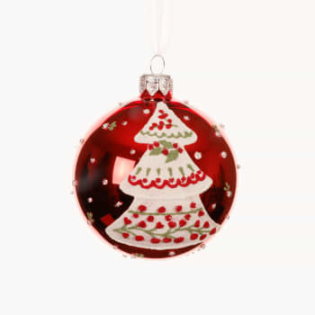 Colgante Bola de Cristal Roja y Blanca para Abeto, Ø8 cm