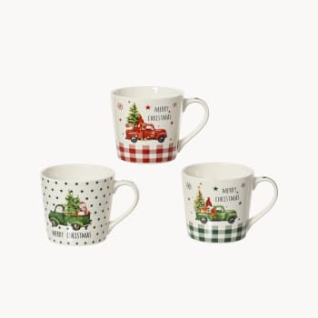 Taza de Navidad Surtida (4 diseños) a Topos y Cuadros Altura 10.5 cm