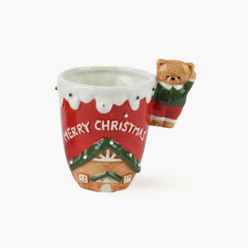 Taza de Navidad con diseño de Casa y Oso, Altura 12 cm