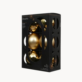 Caja de Bolas de Navidad Mate y Brillo Dorado de Cristal (8 cm)