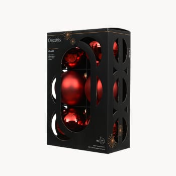 Caja de 6 Bolas de Navidad de Cristal Mate y Brillante Color Rojo de 8 cm