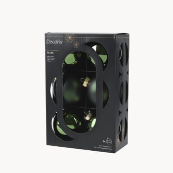 Caja de 4 Bolas de Navidad de Cristal Verde Pino Mate/Brillo - 8 cm