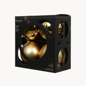 Caja de Bolas de Navidad Mate y Brillo Doradas de Cristal, Ø 10 cm