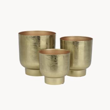 Maceta de Interior Decoris Relieve hojas dorado