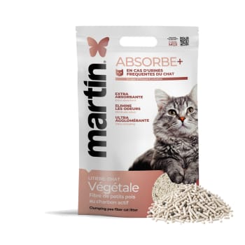 Arena para gatos Martin Sellier Absorbe+ pellets de guisante con carbón activo 5 L