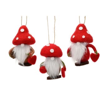 Colgante de gnomo con seta rojo y blanco para el árbol