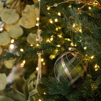 Bola de Navidad de cristal con cuadros verde y dorado Ø10 cm