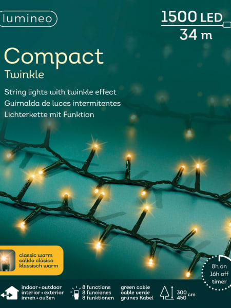 Luces de Navidad Compact twinkle Amarillo 1500 Leds (cable verde de 34m)