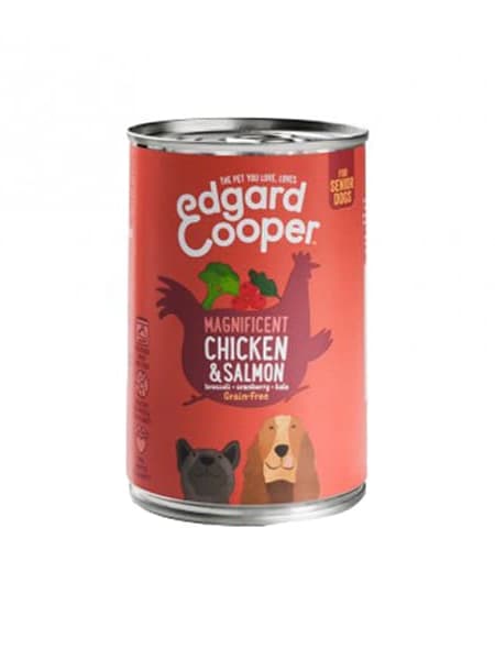 Lata de comida húmeda Grain Free - Pollo y salmón para perros Senior Edgard&Cooper