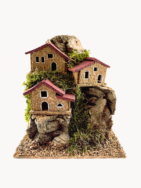 Pueblo rural de corcho pequeño para Belén