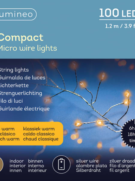 Luces de Navidad Compact Amarillo micro 100 Leds (cable plateado de 1,2m)
