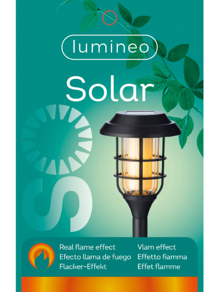 Farol Solar Negro de Jardín Lumineo Efecto Llama de Fuego