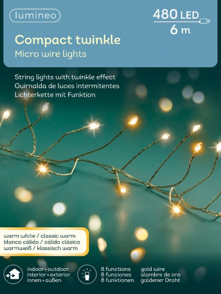 Luces de Navidad Compact twinkle Blanco/Amarillo micro  480 Leds (cable dorado de 6m)