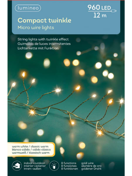 Luces de Navidad Compact twinkle Blanco/Amarillo micro  960 Leds (cable dorado de 12m)