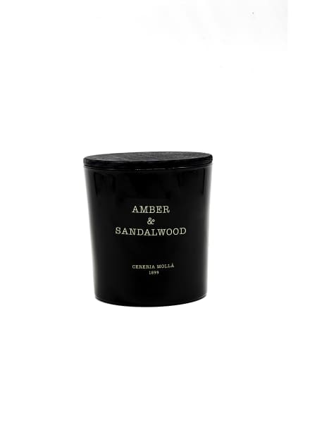 Vela perfumada en vaso negro de 600gr amber & sandalwood