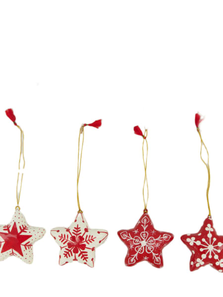 Adorno Colgante Estrella en Papel Maché blanca y roja
