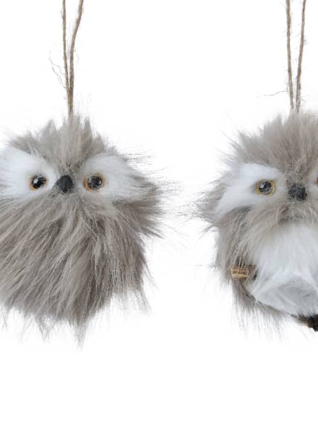 Adorno Colgante Búho de Pelo gris y blanco