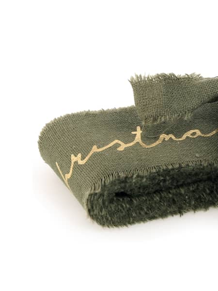 Cinta de Algodón verde con Detalle dorado y Borde deshilachado