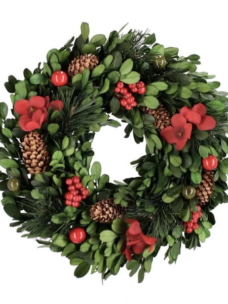 Corona artificial de Navidad Antea con flores rojas