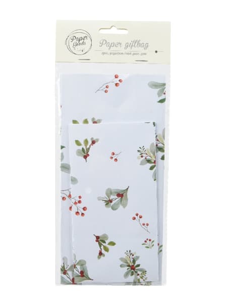 Bolsas de Regalo de Papel con Diseño de Motivos Navideños de Acebo (Sin asas)