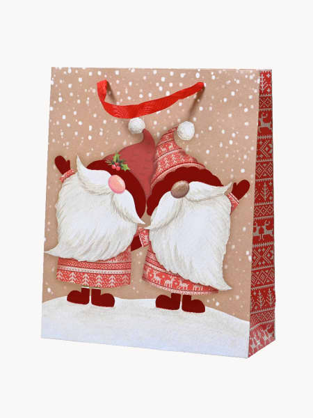 Bolsa de Regalo para Navidad con Dos Divertidos Gnomos