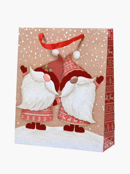 Bolsa de Regalo para Navidad con Dos Divertidos Gnomos