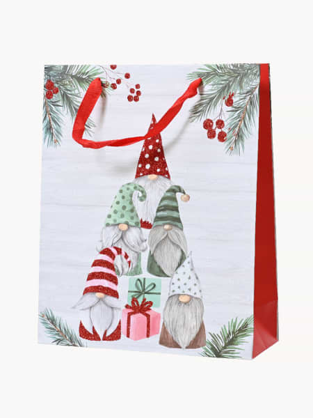 Bolsa de Regalo para Navidad con Gnomos roja y blanca
