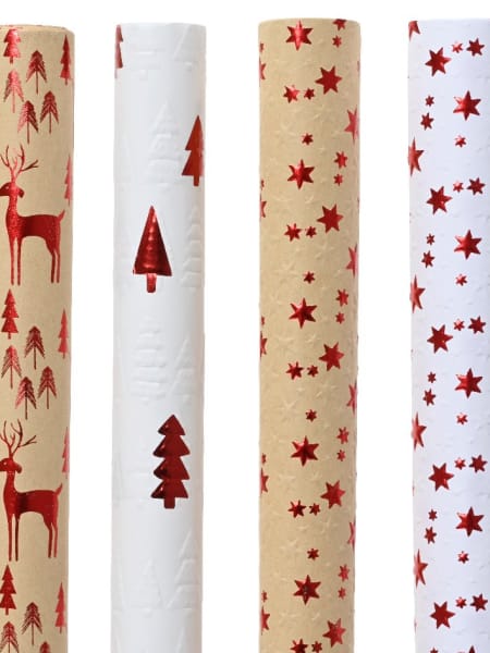 Rollo de Papel de Regalo con Motivos Navideños rojos con brillo