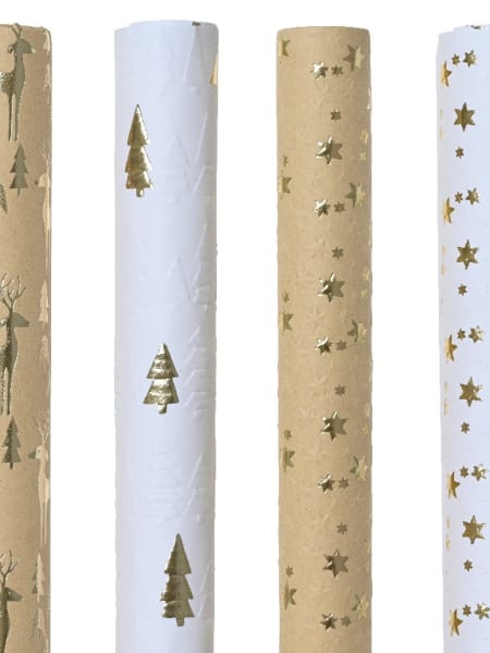 Rollo de Papel de Regalo con Motivos Navideños dorados con brillo