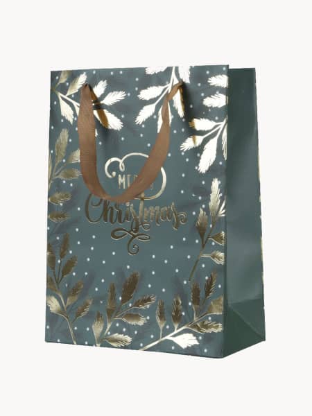 Bolsa de Regalo verde con Motivos Navideños dorados