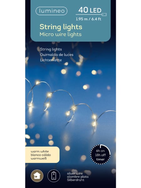 Luces de Navidad Battery String Blanco micro 40 Leds (cable plateado de 1,95m)