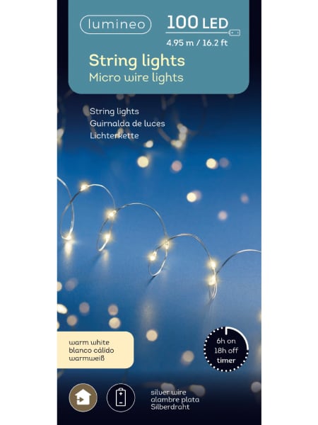 Luces de Navidad Battery String Blanco micro 100 Leds (cable plateado de 4,95m)