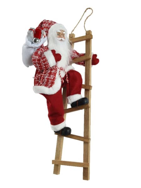 Gran Papá Noel Subido a una Escalera con Bolsa de Regalos